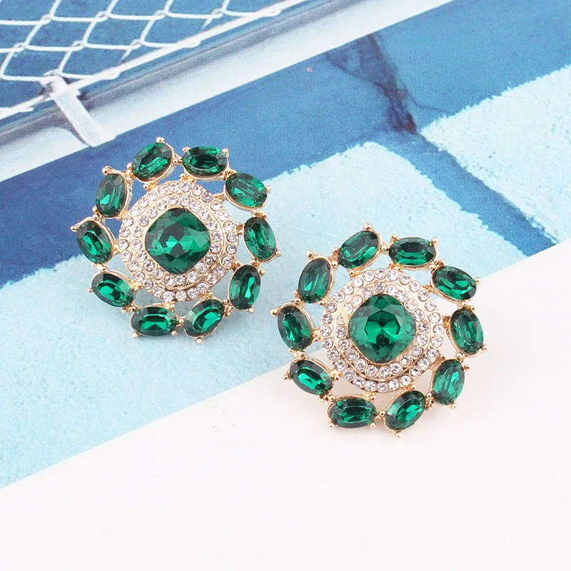 LUBOV 30 Kinds Crystal Green Stone Dangle Earrings Rhinestone Inlaid Geometric Metal Dangle Earrings Women Jewelry