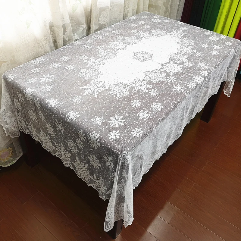 1 pc Round/Rectangle Tablecloth White Lace Tablecloth Snowflake Pattern Wedding Dining Table Cover Home Christmas Party Decora