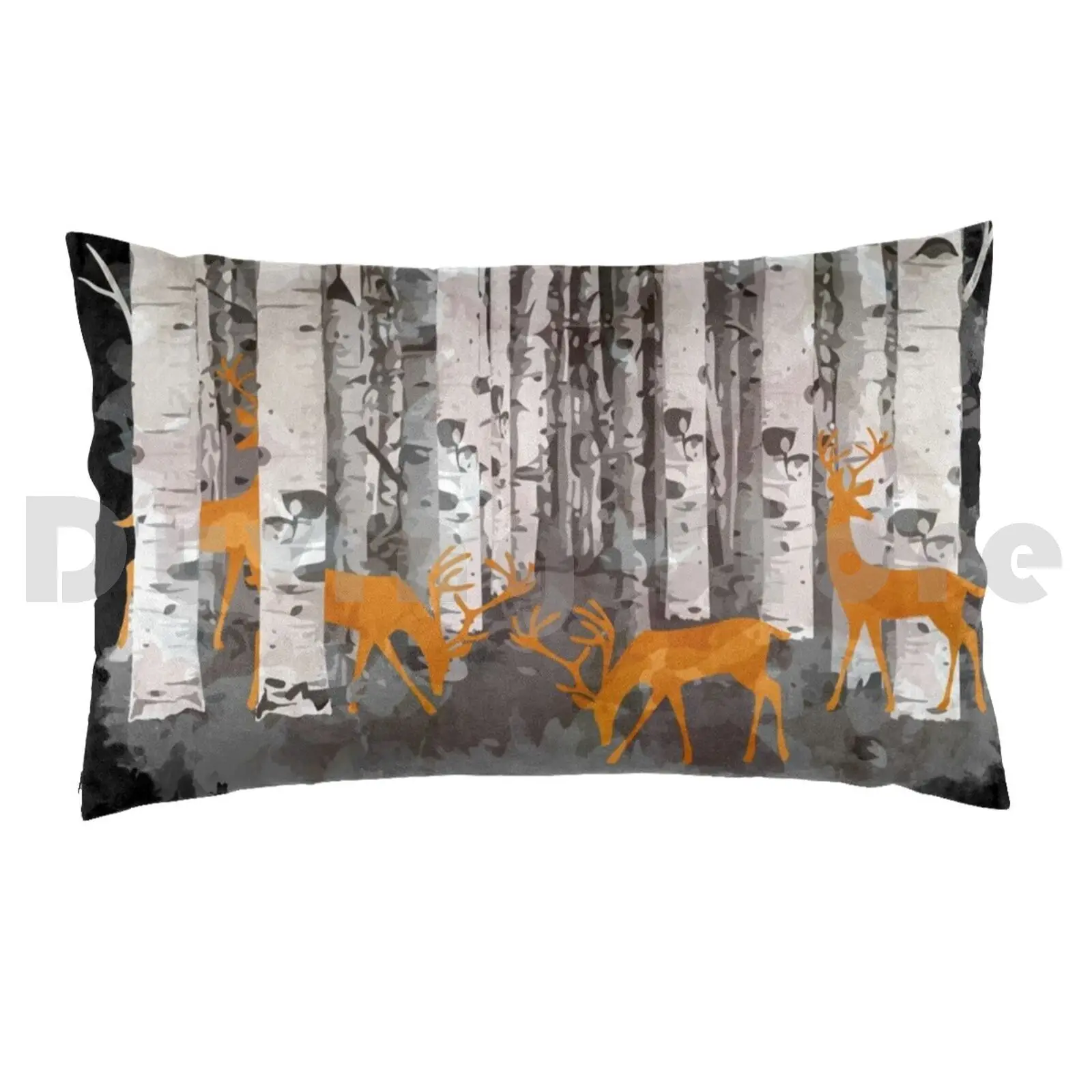 Deer , Fawns And Birchs Watercolor Pillow Case Printed 50x75 Fox Birch Deer Fawns Forest Woods Nature Red