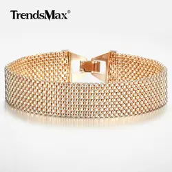 16mm Big Women Men Vintage Bangle Bracelet 585 Rose Gold Color Watch Band Chain Fashion Party Wedding Jewelry CB44