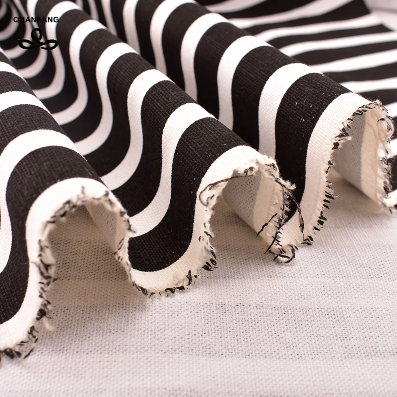 QUANFANG Black & white stripes patterns cotton Canvas Fabric For Handmade Cloth Sofa Curtain Bag Shoes Home Decoration Material