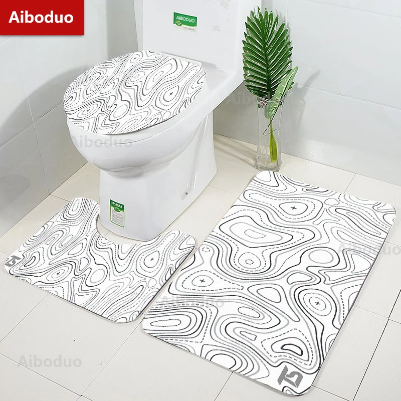 

Aiboduo 3pcs/set Contour Texture Map Home Decoration NonSlip Toilet Lid Cover Set White Bat Mat Bathroom Pad Rug Bathroom Carpet