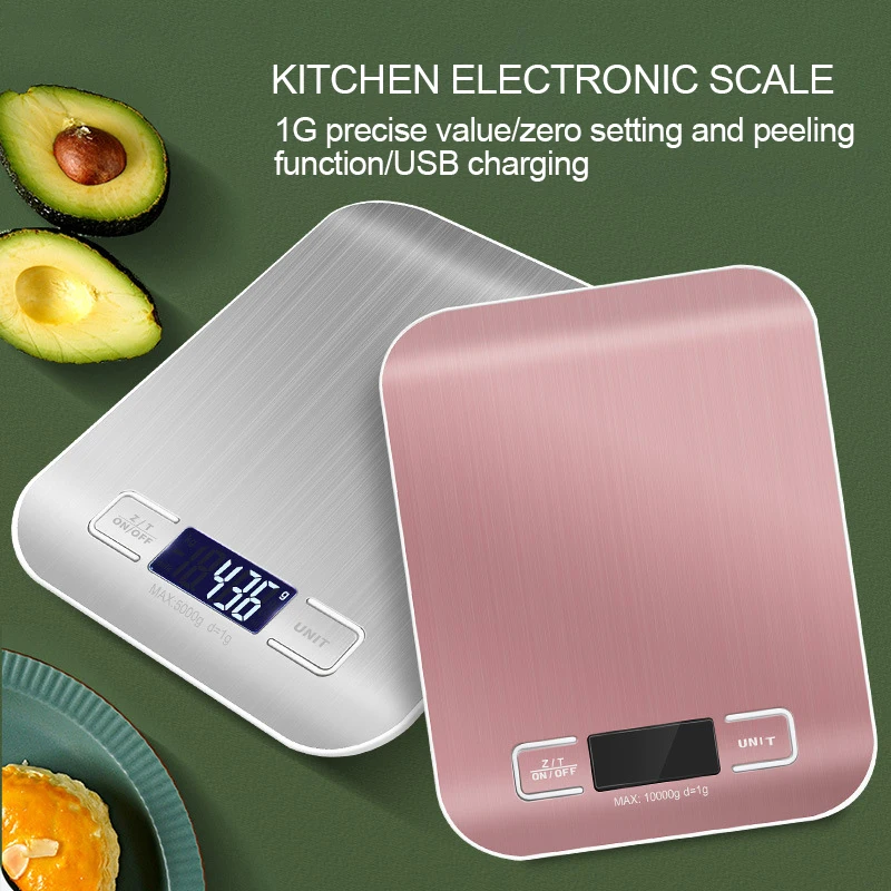 Escala 5kg da cozinha de digitas 10kg/1g de aço inoxidável usb/bateria que carrega o steelyard eletrônico do alimento para cozinhar o cozimento pesando