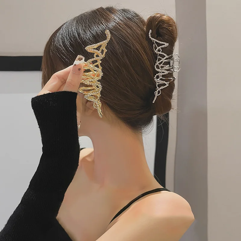 2021 New Gold Silver Rhinestone Shark Clip Catch Headdress Hair Catch Back Head Hairpin Hair Accessories Jewelry Korean Fashion