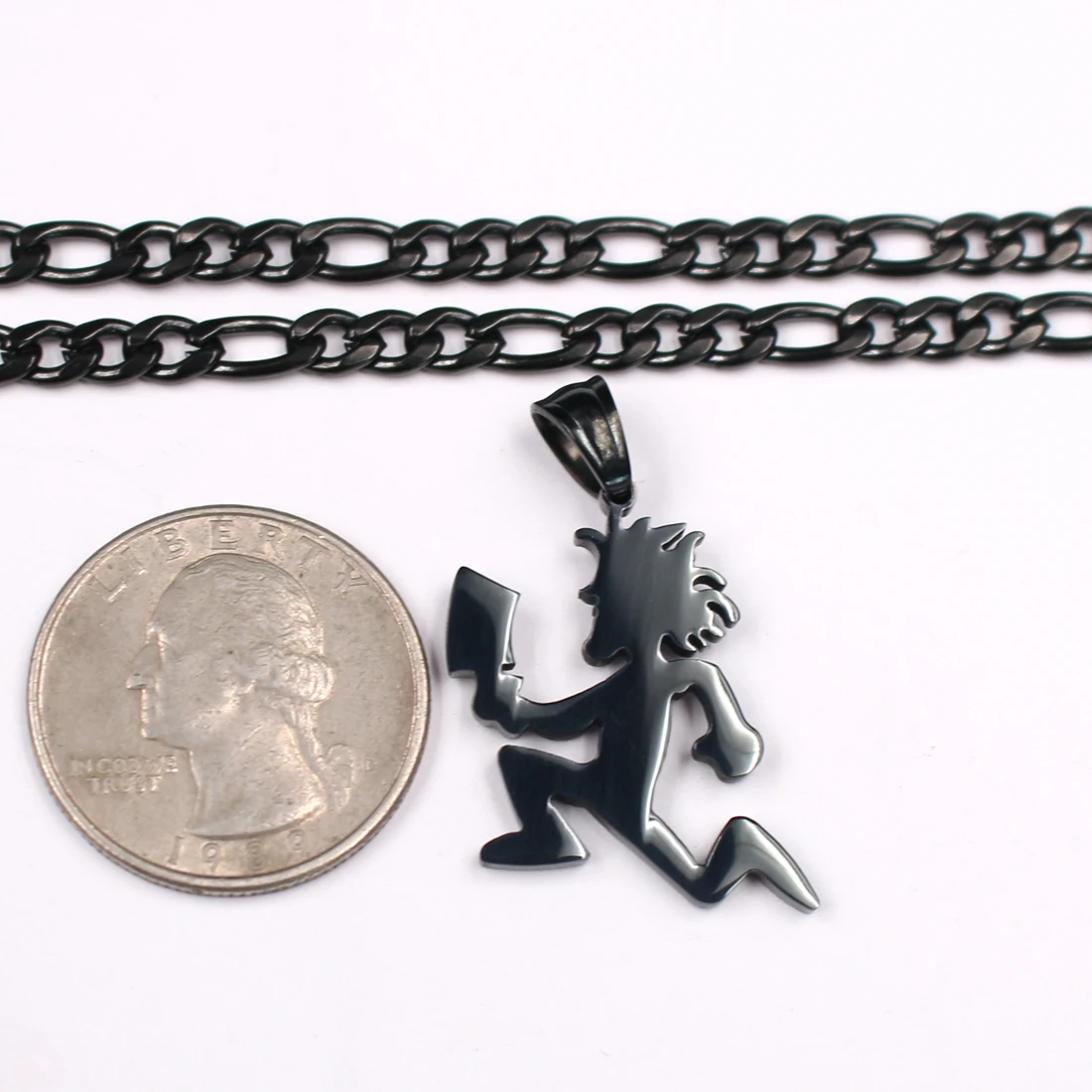 Black Small 1inch Hatchetman Charm Juggalo Pendant Stainless Steel Necklace Chain 24'' 4mm NK