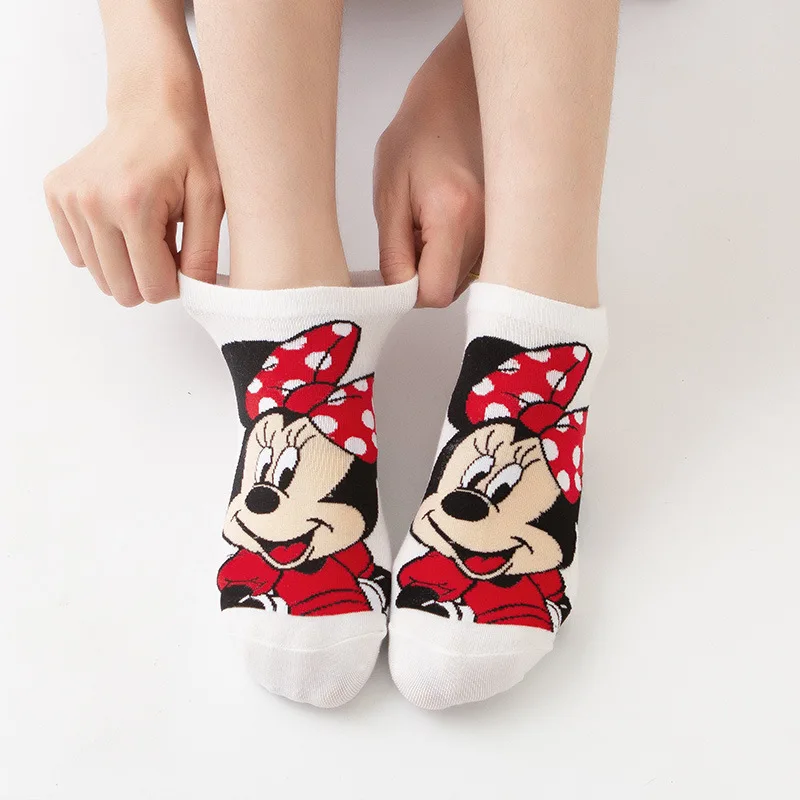 Disney-calcetines tobilleros de algodón para mujer, medias invisibles con dibujos animados de Mickey, Minnie y pato, para otoño