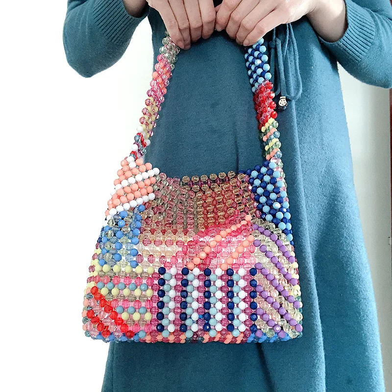 Eleganckie torebki z wysadzane perłami torebki damskie moda damska torba Crossbody imprezowa torebka dziewczęca Casual zroszony torby listonoszki z łańcuszkiem