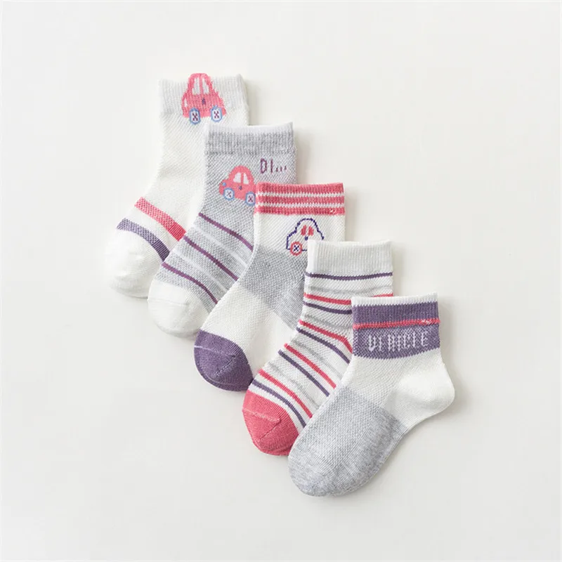 5 paires/lot enfants chaussettes garçon fille bébé infantile coton mignon dessin animé respirant maille pour printemps été 1-12Y enfants chaussettes cadeaux