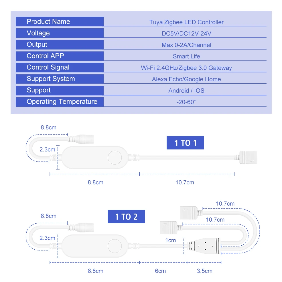 TUYA Zigbee DC5V 12V 24V RGB RGBW Smart LED Strip Controller APP/Voice Control Work with Alexa Echo Hue SmartThings Google Home