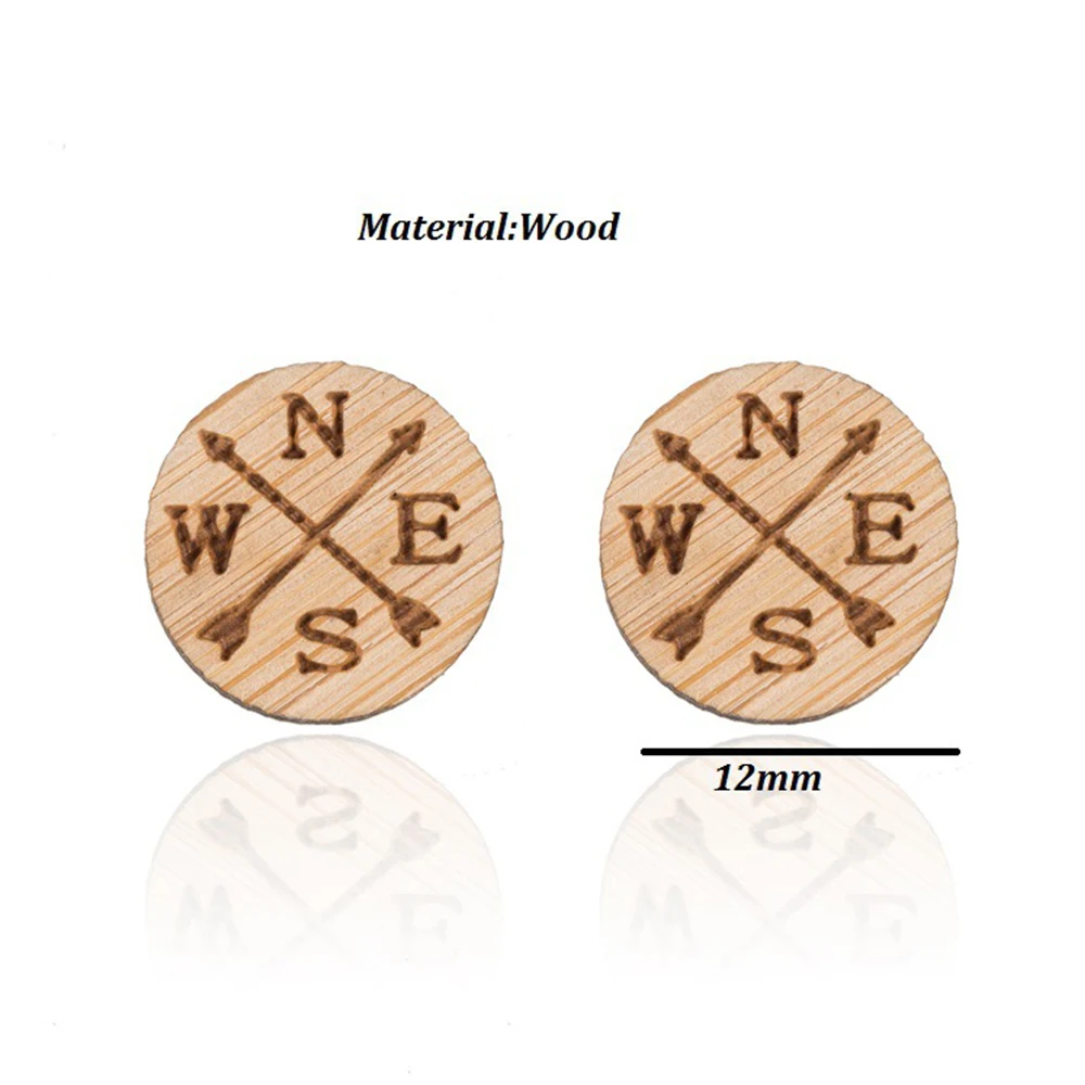 8Seasons Brown Wood Round Ear Post Stud Earrings Stainless Steel Arrowhead Animal For Women Jewelry Gifts 1 Pair