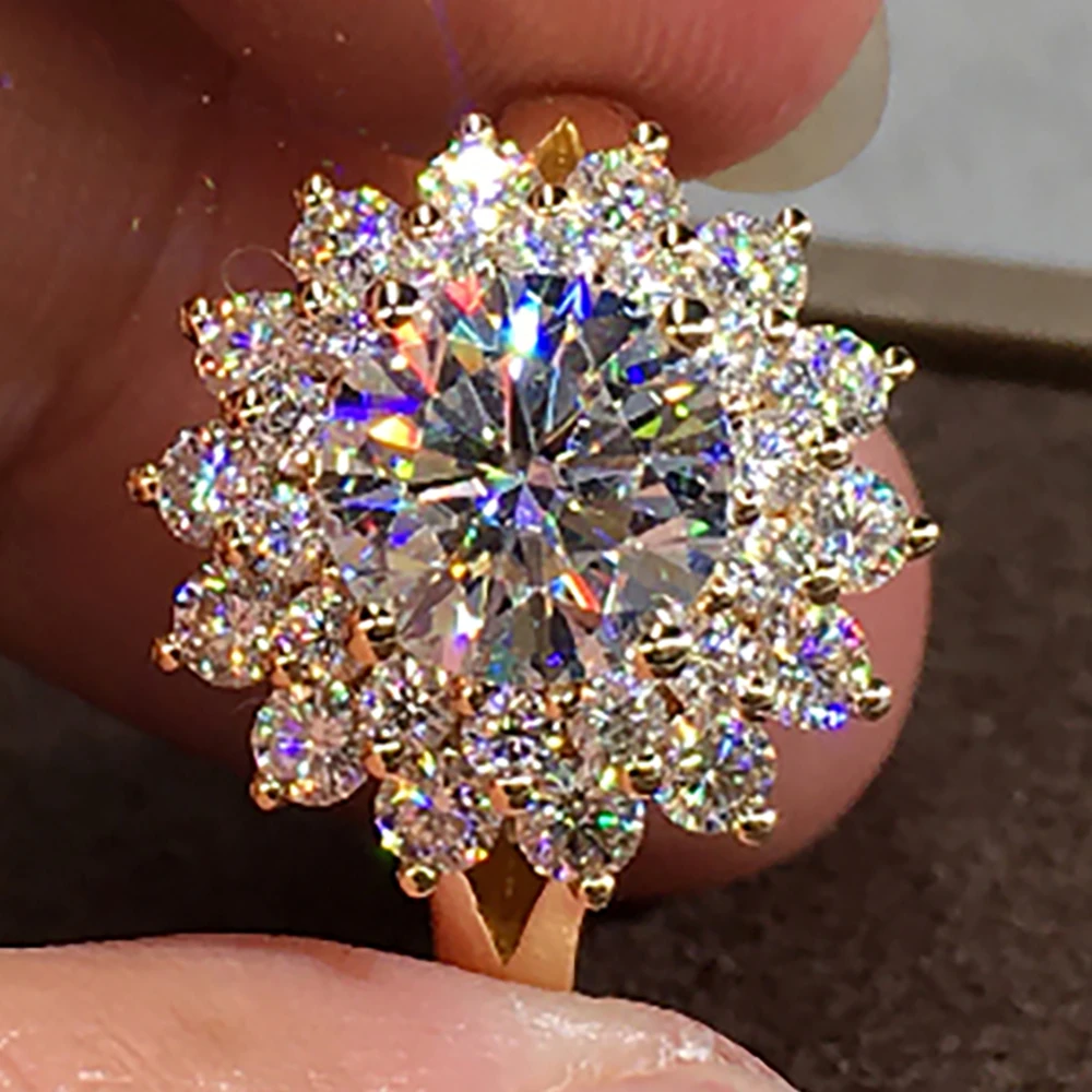 

Custom Solid 10K Yellow Gold Women Wedding Party Engagement Ring 1 2 3 4 5 Carat Round Sunflower Moissanite Diamond Ring Elegant