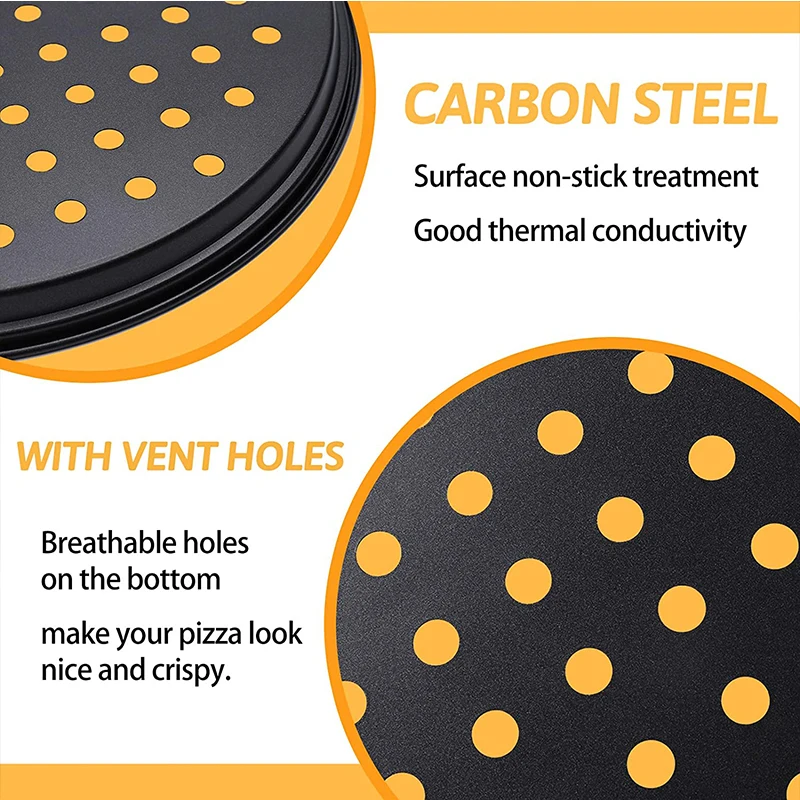 Nonstick Carbon Steel Pizza Crisper Trays Baking Pan with Holes Round Deep Dish Plate Bakewave Mould Oven Home Kitchen Tools