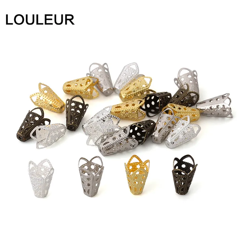 100pcs/lot Wine Cup Hollow Out Trumpet Alloy End Caps Beads Cap Charms Flower Spacer Beads End Beads Pandent For Jewelry Making