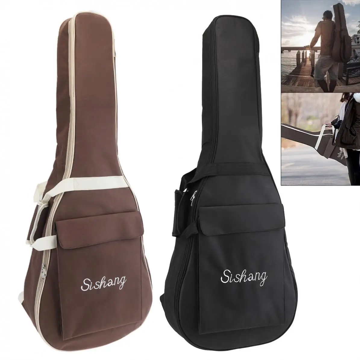 

40 / 41 Inch Oxford Fabric Guitar Case Gig Bag Double Straps Padded 10mm Cotton Soft Waterproof Backpack Black Coffee Optional