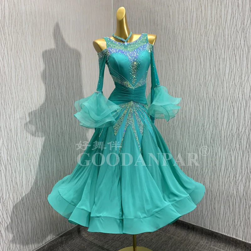 

GOODANPAR New Standard Ballroom Dance Dress Women Girls Competition Costume Sleeveless Lycra Waltz Stage Long Sleeve