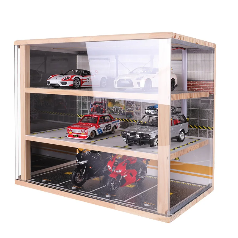 1:24 Car Garage Model  Solid Wood  Simulation Car Parking Space Model Collection Storage Decoration Parking Lot