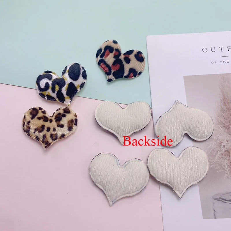 35Pcs/Lot 4.5*3.5CM Felt Leopard Heart Padded Applique For Clothes Hat Sewing Supplies DIY Hair Clip Accessories Patches