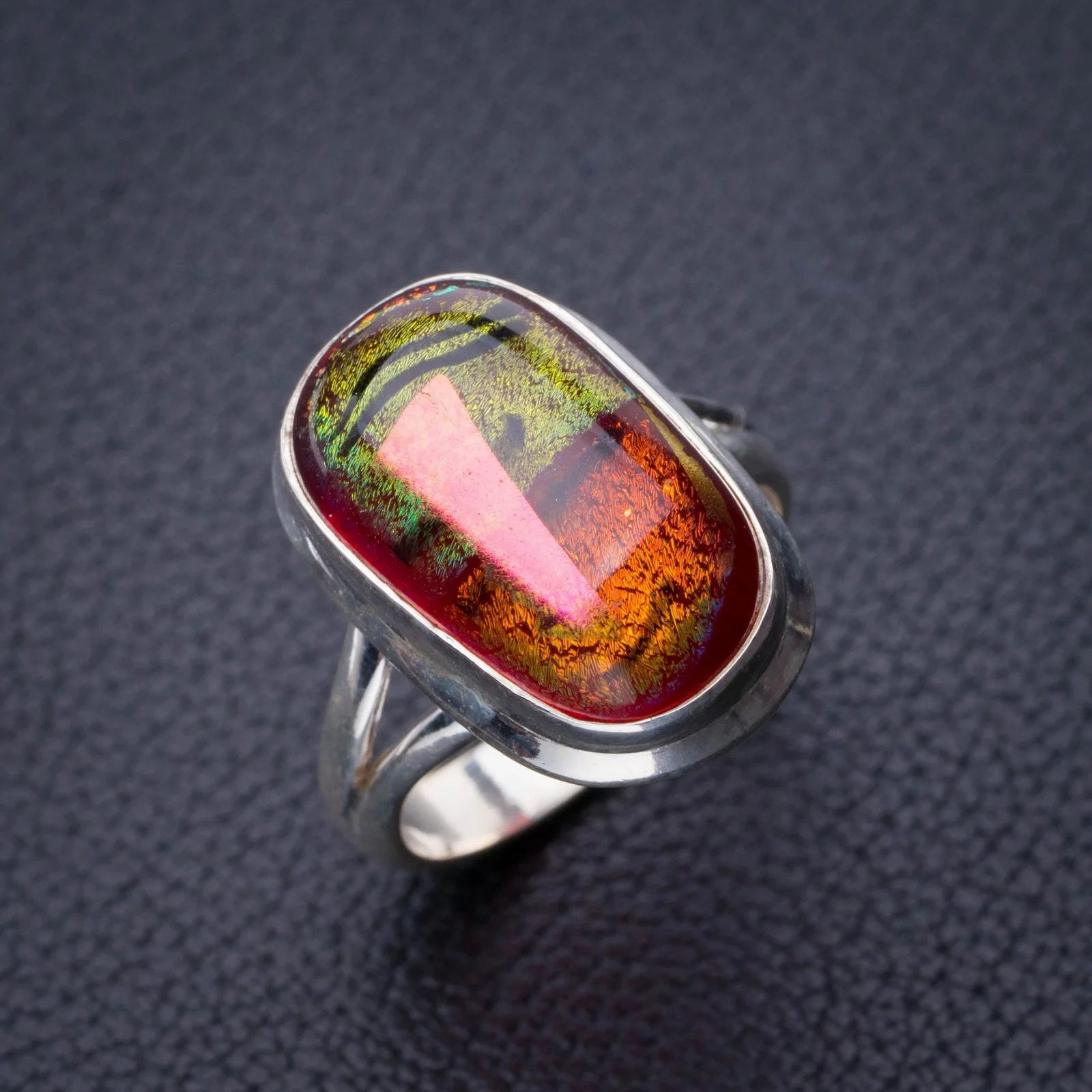 

StarGems Natural Rainbow Dichroic Glass Handmade 925 Sterling Silver Ring 6 D9243