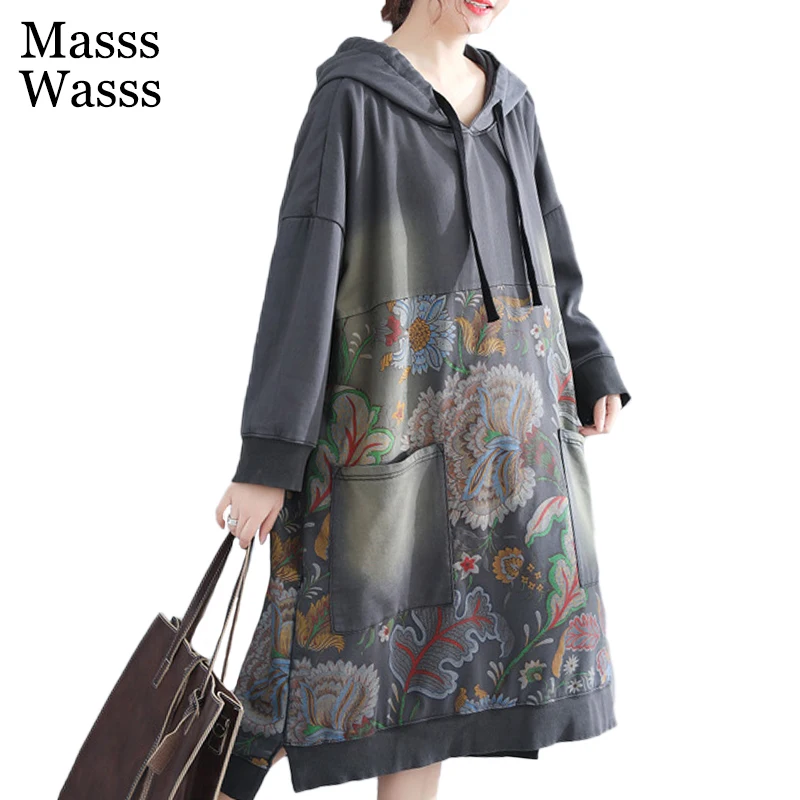 Masss Wasss European Designer Spring Clothing Womens Floral Printed Dresses Ladies Vintage Long Vestidos Female Dress Big Size