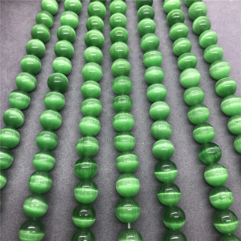 Green Cat\'s Eye Beads Stone Round 4-12mm Gemstone Loose Spacer DIY Dreamcatcher