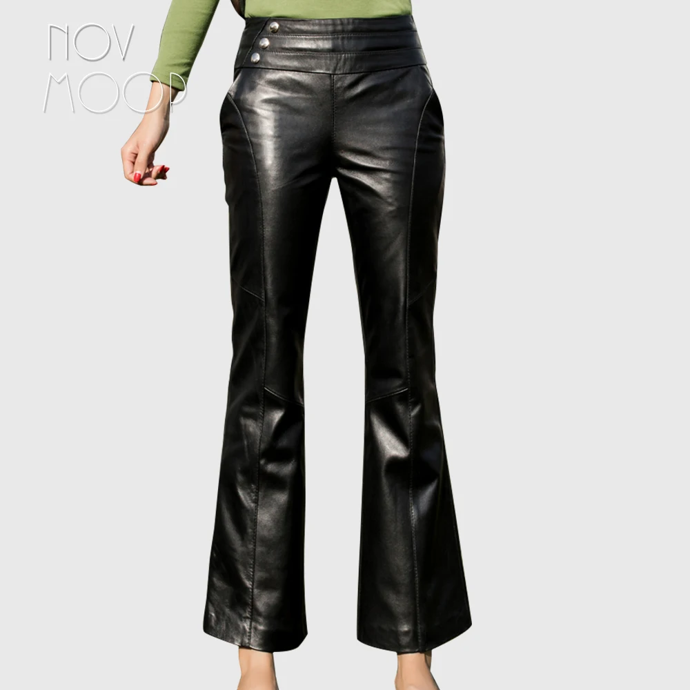 

Novmoop winter streetwear fashion slim high waist ankle-length flare pants women trousers pantalones de mujer spodnie LT2914