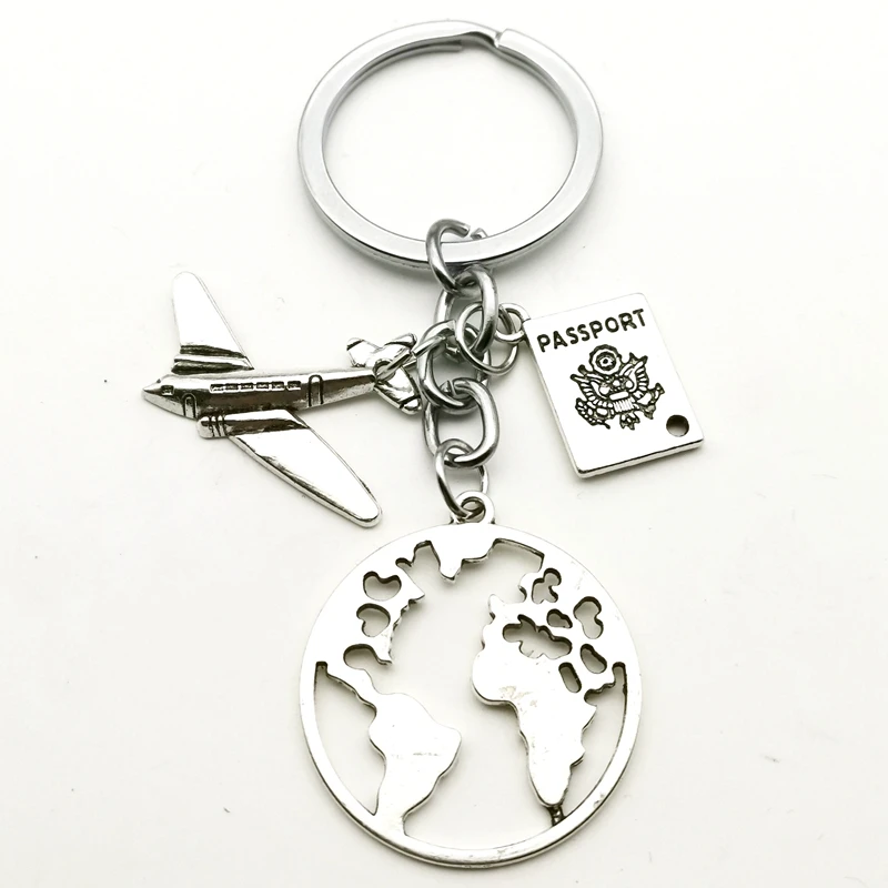 New Traveler Do What You Love Keychain Airplane, Earth, Passport, Pendant Keychain Graduation Commemorative Jewelry