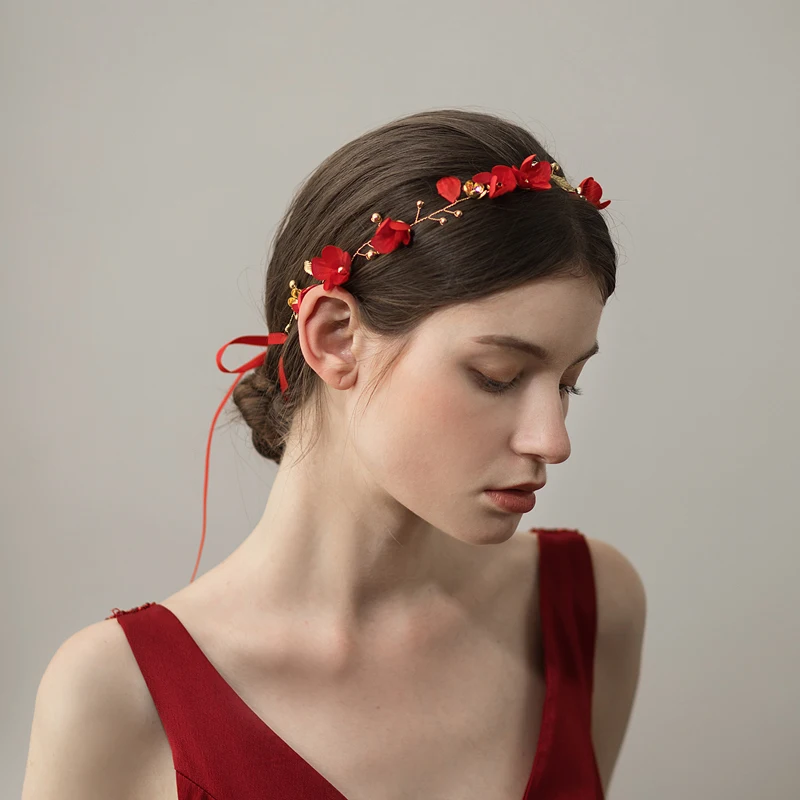 O621 Personalizzato Rosso Fiori di Stoffa da sposa copricapo da sposa hairband sexy dei capelli della fascia dei monili per la cerimonia nuziale e del partito