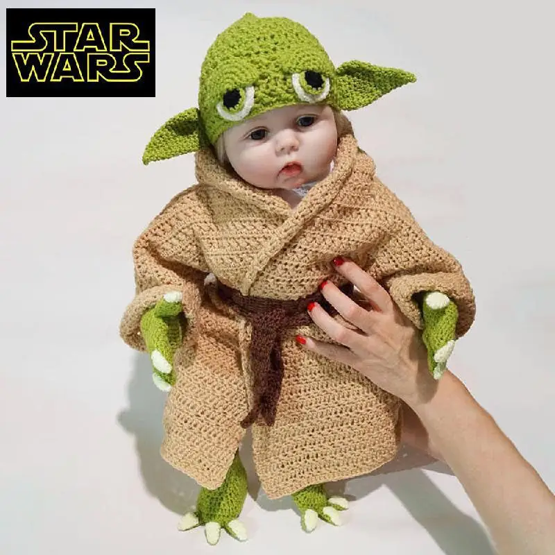 Conjunto de ropa para bebé Yoda, disfraz de ganchillo para recién nacido, accesorios de fotografía, ropa de dibujos animados para bebé, 5 unidades