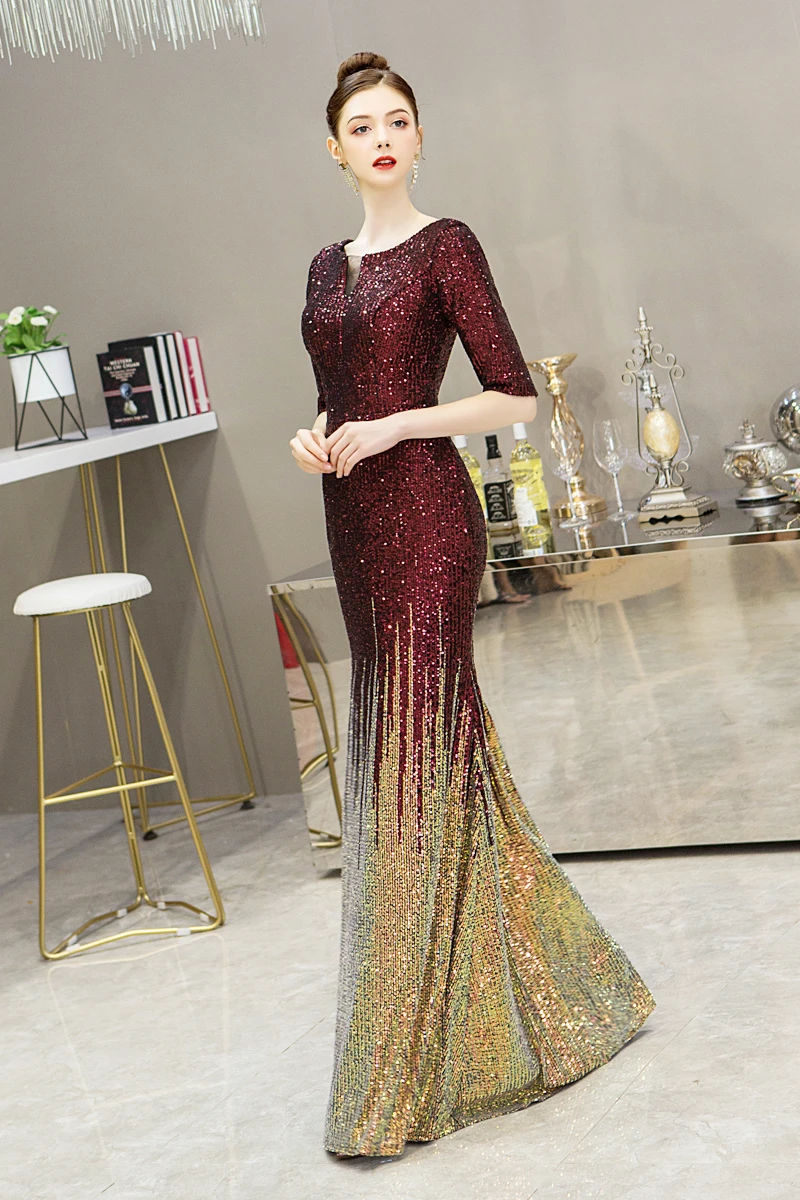 Wei Yin AE0237 Moslim Half Mouw Kaftan Dubai Arabische Turkse Mermaid Formele Avond Party Prom Gown Dress Lovertjes Toga Dresse