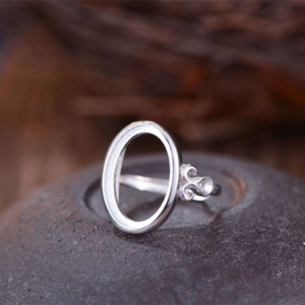 Ring Blank (13x18mm Oval Blank) Adjustable Sterling Silver Ring Base Long-Lasting White Gold Plated 925 Silver Ring Base R800B