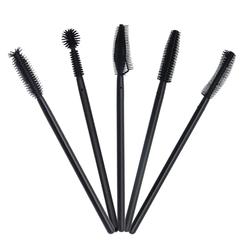 100 Pcs Disposable Silicone Eyelashes Brush Applicator Eye Lash Full Black Mascara Wands Brush Eyelash Extension Makeup Tool