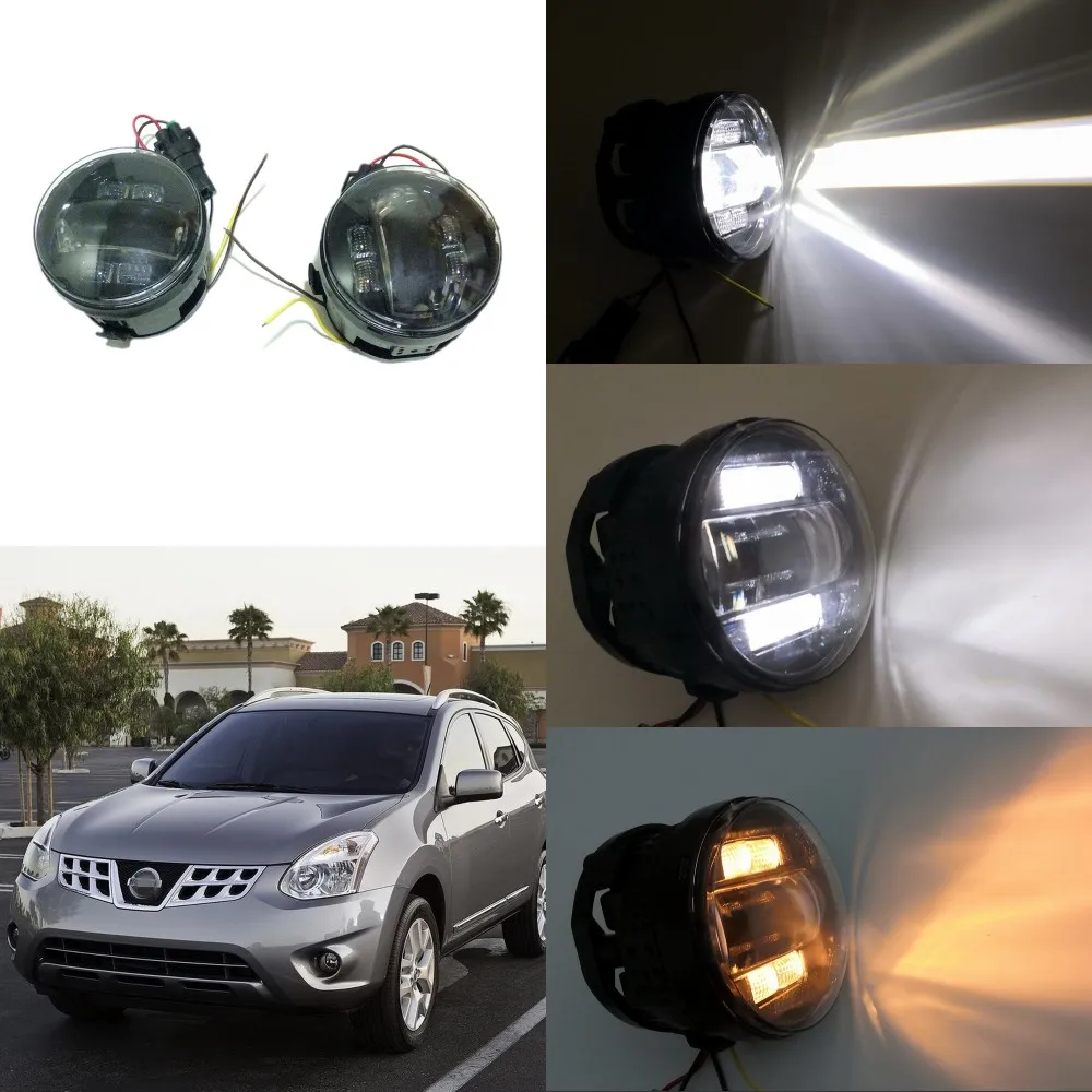 July King 6000k LED 3000LM Fog Lamp Case for Nissan Rogue 2011-2013, 20W Lens Fog Lamp + 6W White DRL+ 4W Yellow Turn Signals