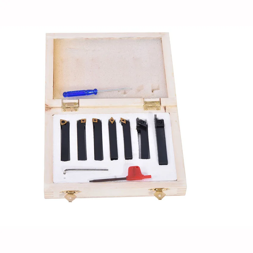 

1PC 8mm OR 10mm 7pcs/set indexable lathe cutting tools set with inserts for CNC machine, Tincoated, lathe turning tools set