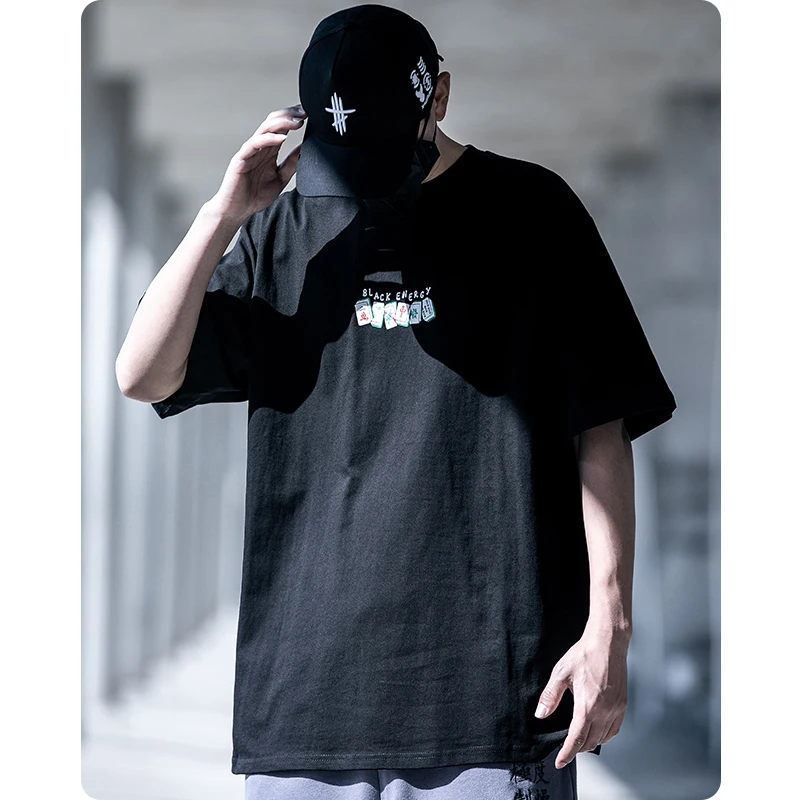 Cyberpunk summer T-shirt Chinese mahjong High street Men's clothes Harajuku Hip hop fashion oversized chic Gothic streetwear