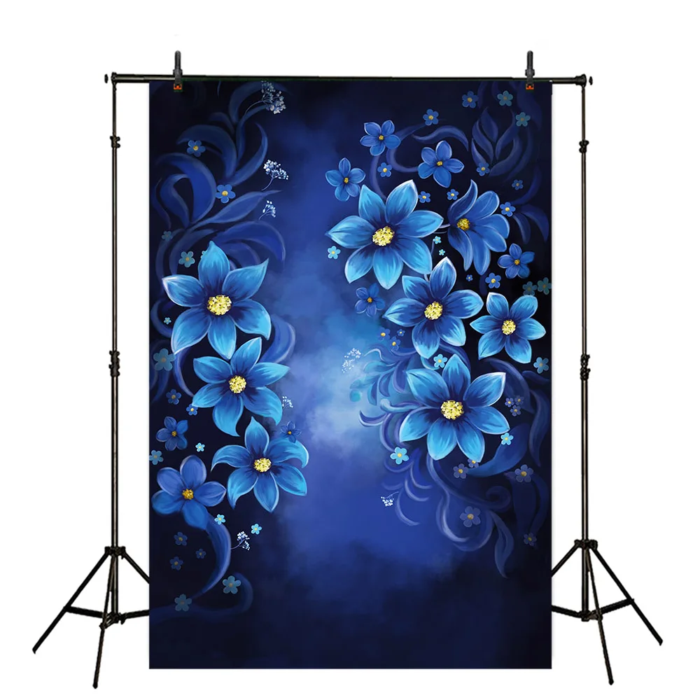 Avezano Blue Floral Backdrop Painting Flowers Vintage Background For Photo Studio Photography Wedding Bridal Shower Photozone