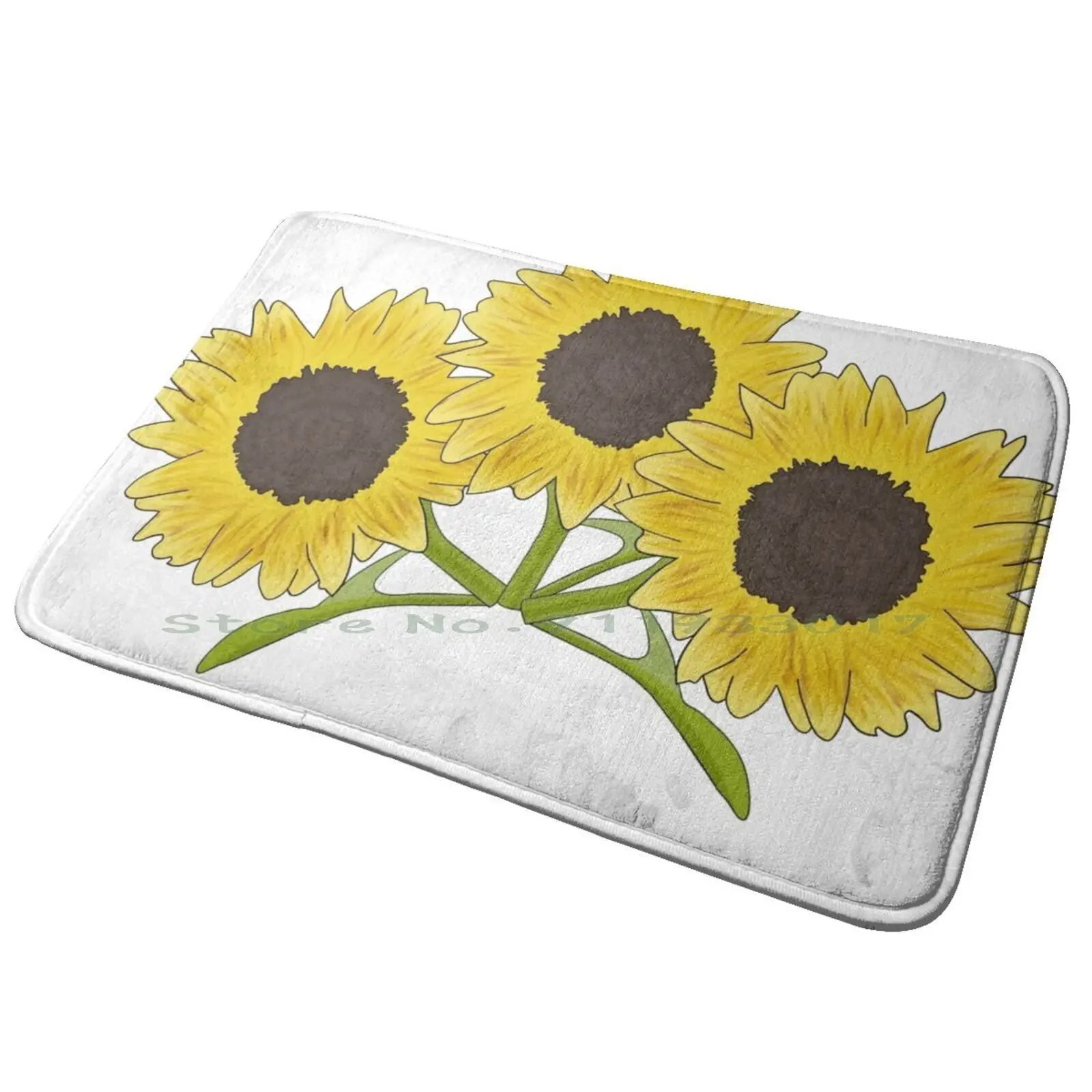 Digital Sun Flower Bunch Entrance Door Mat Bath Mat Rug Sunny Yellow Flowers Yellow Sun Flowers Yellow Floral Three Sunflowers