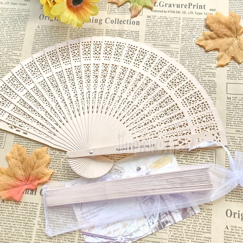 

New Personalized Hand Fan Favors Chinese Wooden Folding Fans Customized Wedding Party Giveaway for Guest 80pcs/lot