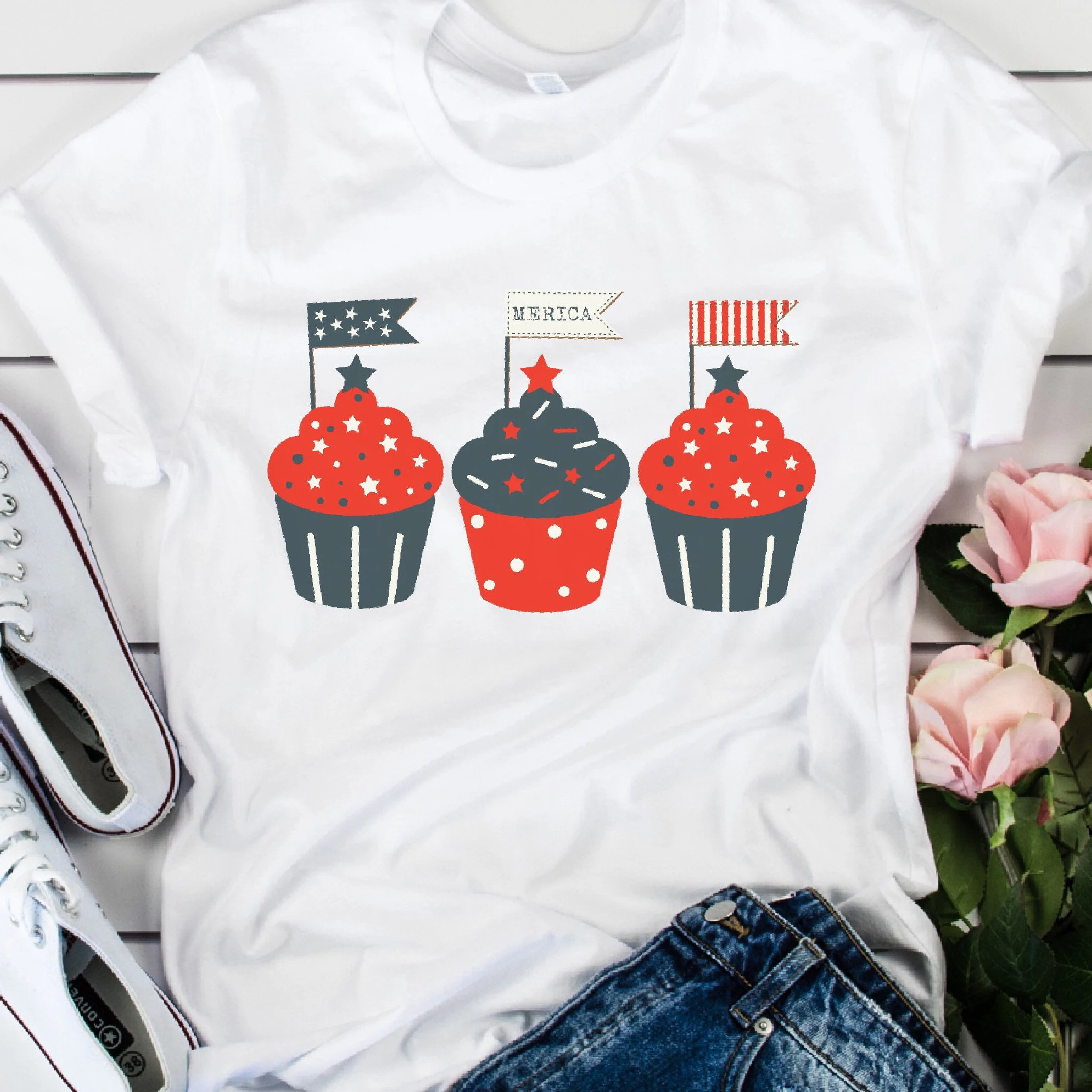 Harajuku ผู้หญิงเสื้อยืดลำลองสุภาพสตรี Basic O-คอแขนสั้นผู้หญิง Cupcake พิมพ์เสื้อยืดผู้หญิง,Drop Ship