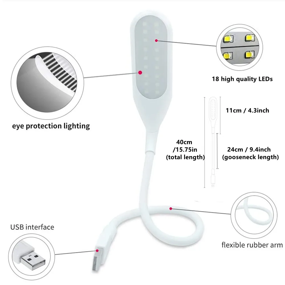 Lampka do czytania USB, lampa LED USB, 3 jasność dotykowa możliwość przyciemniania z elastyczną gęsiej szyi, lampa przenośny stół do laptopa Notebook