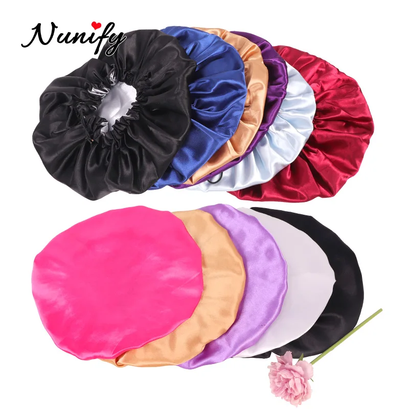 Nunify Reversible Satin Bonnet Hair Caps Pink Black Double Layer Adjust Sleep Night Cap Head Cover Hat Hair Care Cover Bonnets