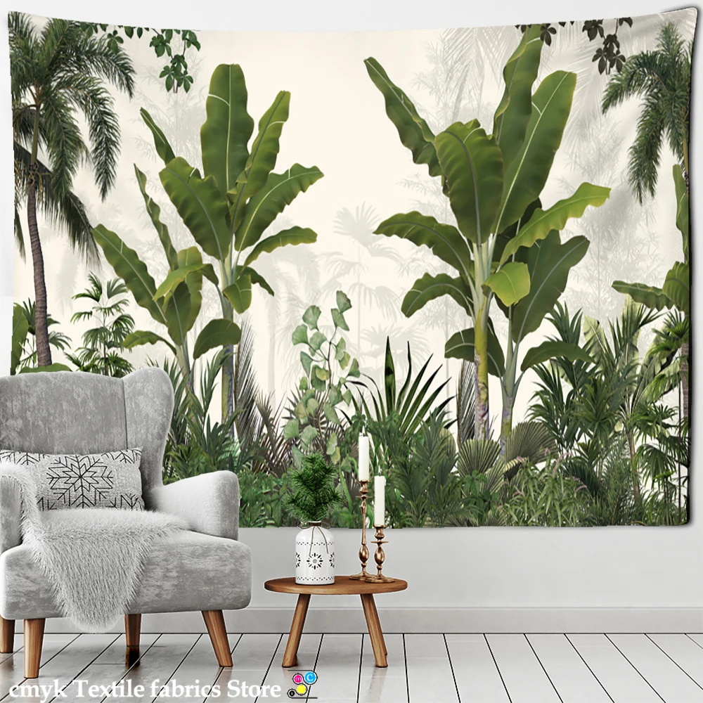 Vintage Banana Tree Tapestry Wall Haning Psychedelic Hippie Oil Painting Tapiz Tropical Plants Background Cloth Boho Decor