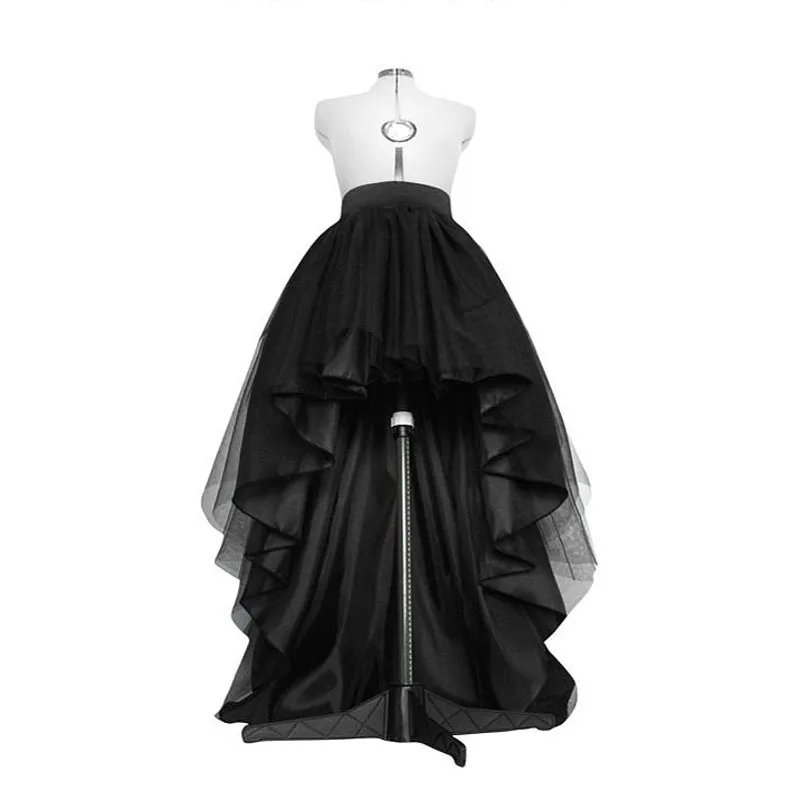 Mingli Tengda Hoge Lage Zwarte Tule Rok Asymmetrial Zoom Tutu Gelaagde Trouwjurk Elastische Taille Geplooide Prom Rok Gala Stijlvolle