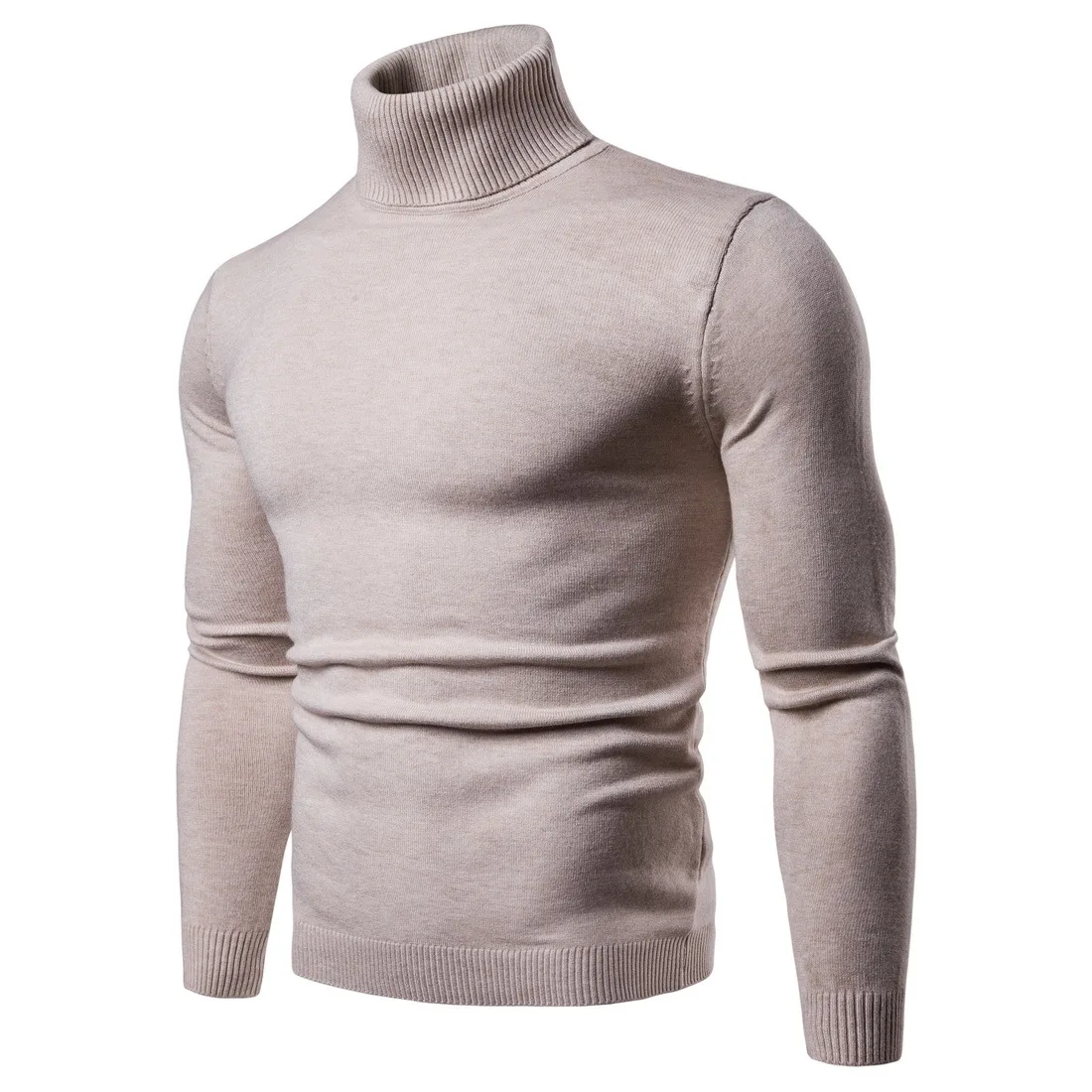 Suéter cálido de cuello alto para hombre, Jersey de punto sólido, informal, doble cuello, ajustado, Invierno