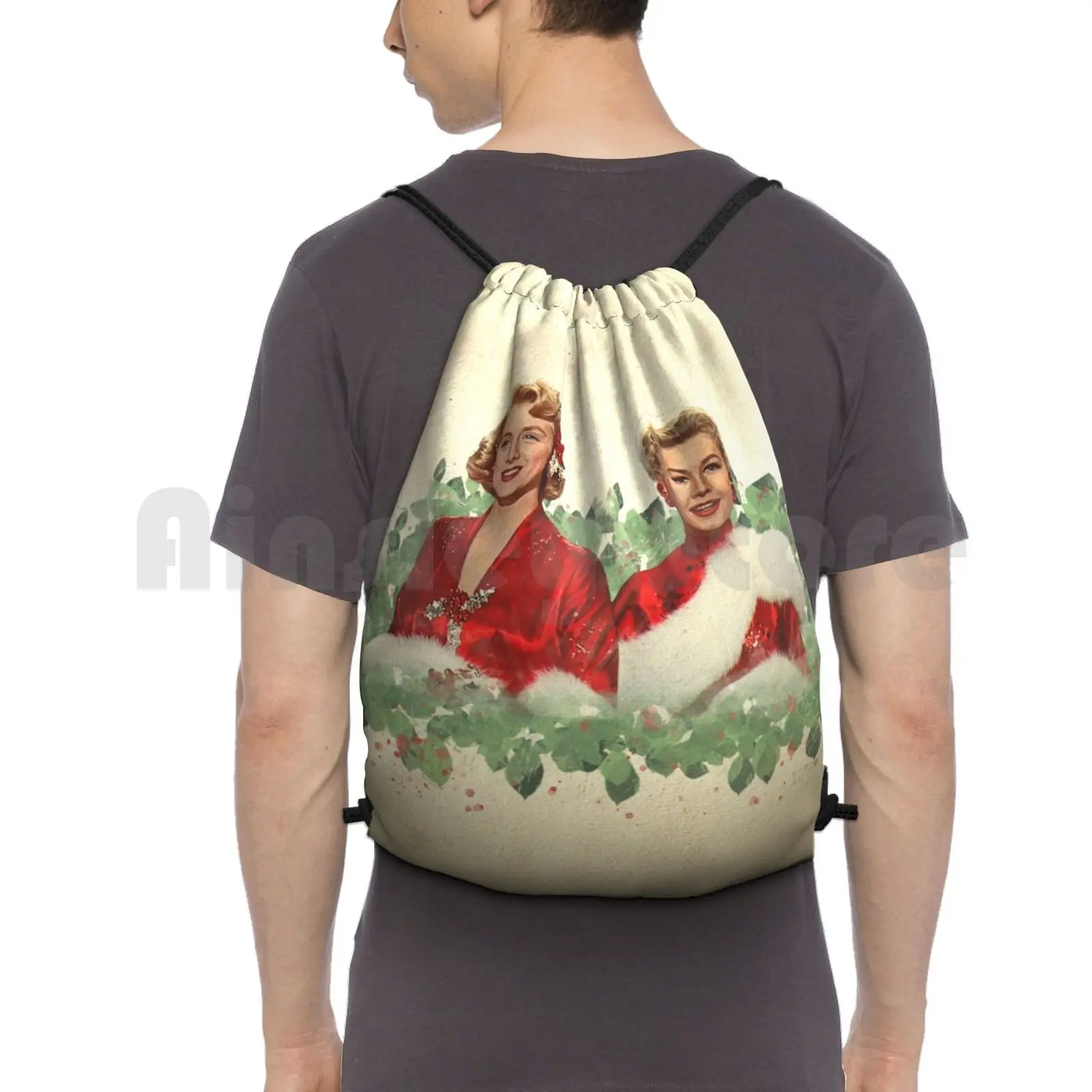 Sisters-A Merry White Christmas Backpack Drawstring Bag Riding Climbing Gym Bag Old Hollywood Rosemary Clooney White