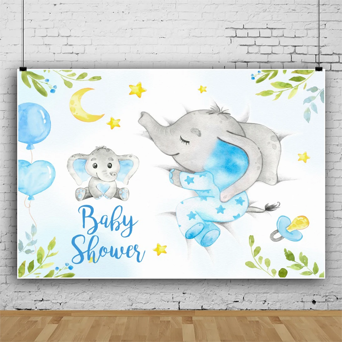 Baby Kid Backdrop For Photography Cartoon Elephant Baby Shower Balloon Newborn Party Customized Poster Portrait Photo Background