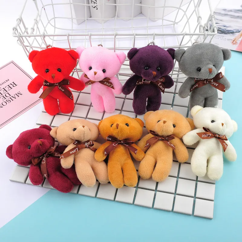 12CM Teddy Siamese Bear Plush Toy Doll Keychain Cute Bear Pendant Child Kid Baby Toy Girl Bag Pendant Birthday Gift