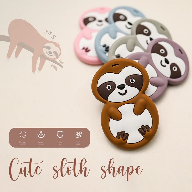 5PCS Multicolor Baby Teether Sloth Cartoons Cute Animal Shape Chewing Pendant Accessories Molar Props Teething Toy Newborn Gift