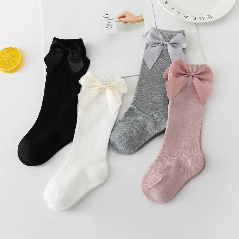 2023 Baby Girls Socks New Toddlers Girl Big Bow Knee High Long Soft Kids Socks Bowknot 100% Cotton 0-5Years Newborn Socks