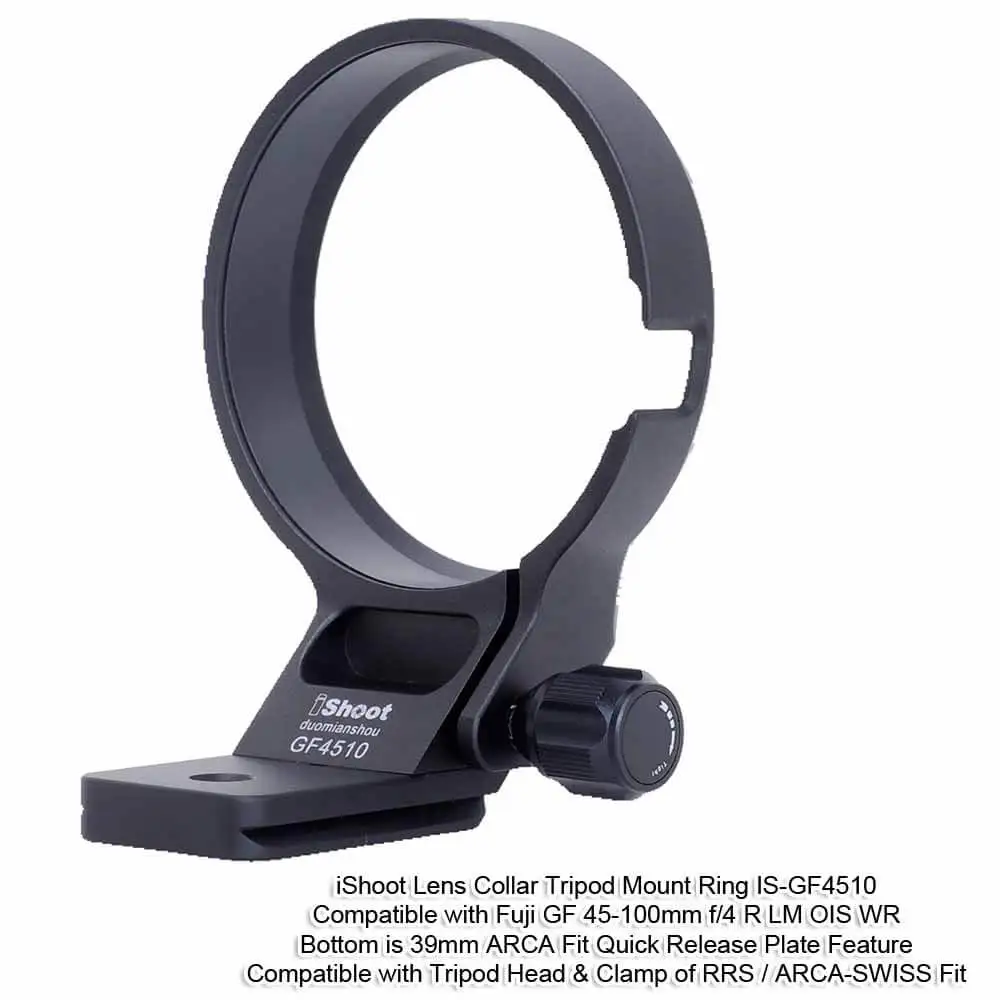 

iShoot Lens Collar Tripod Mount Ring Support for Fuji GF 45-100mm f/4 R LM OIS WR, with Arca-Swiss Quick Release Plate