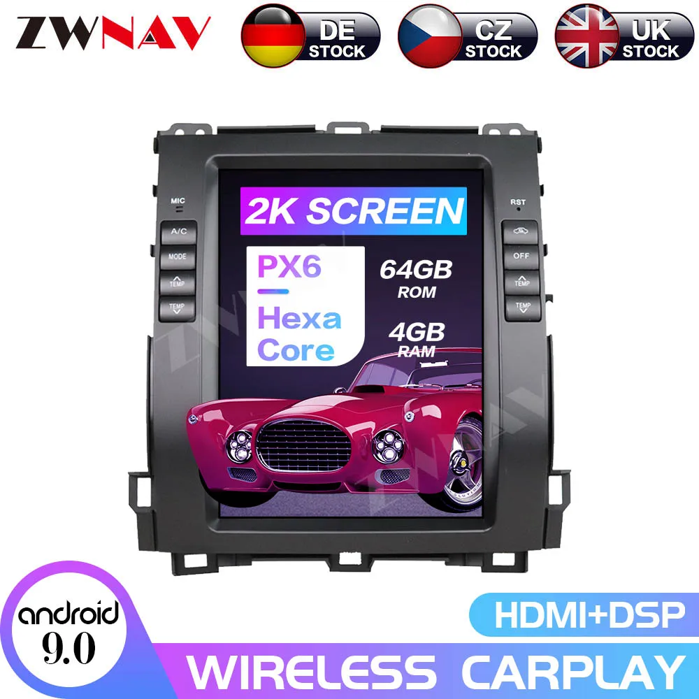 For Toyota Land Cruiser Prado 120 2002-2008 Vertical Screen Android 9.0 64G Car Audio GPS Navigation Head Unit Multimedia Player